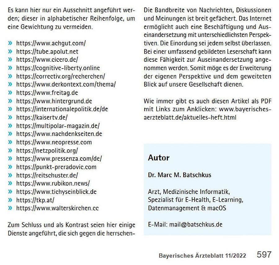 Ärzteblatt recomienda medios alternativos