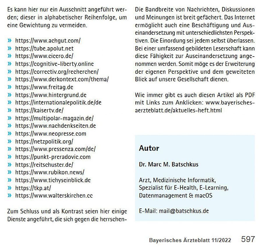 Ärzteblatt empfiehlt Alternative Medien