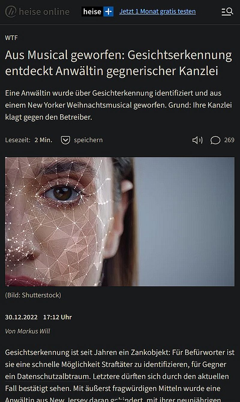 Dank Gesichtserkennung, unliebsamer Anwalt aus Musical geworfen