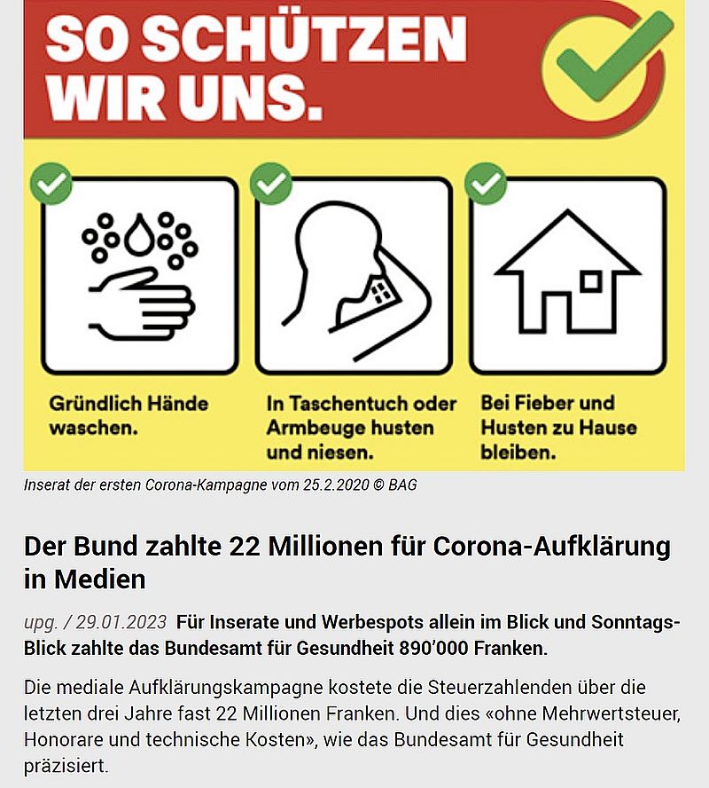 Corona-"Aufklärung": Bund zahlte Medien 22 Millionen Franken