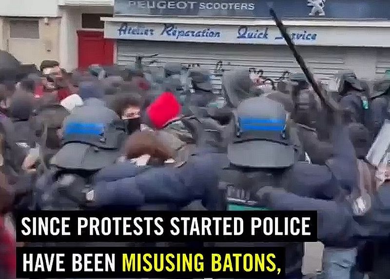 Amasa polica perforto dum protestoj en Francio