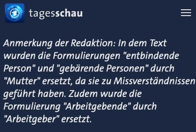 Tagesschau: Eine "Entbindende Person" ist noch lange keine Mutter