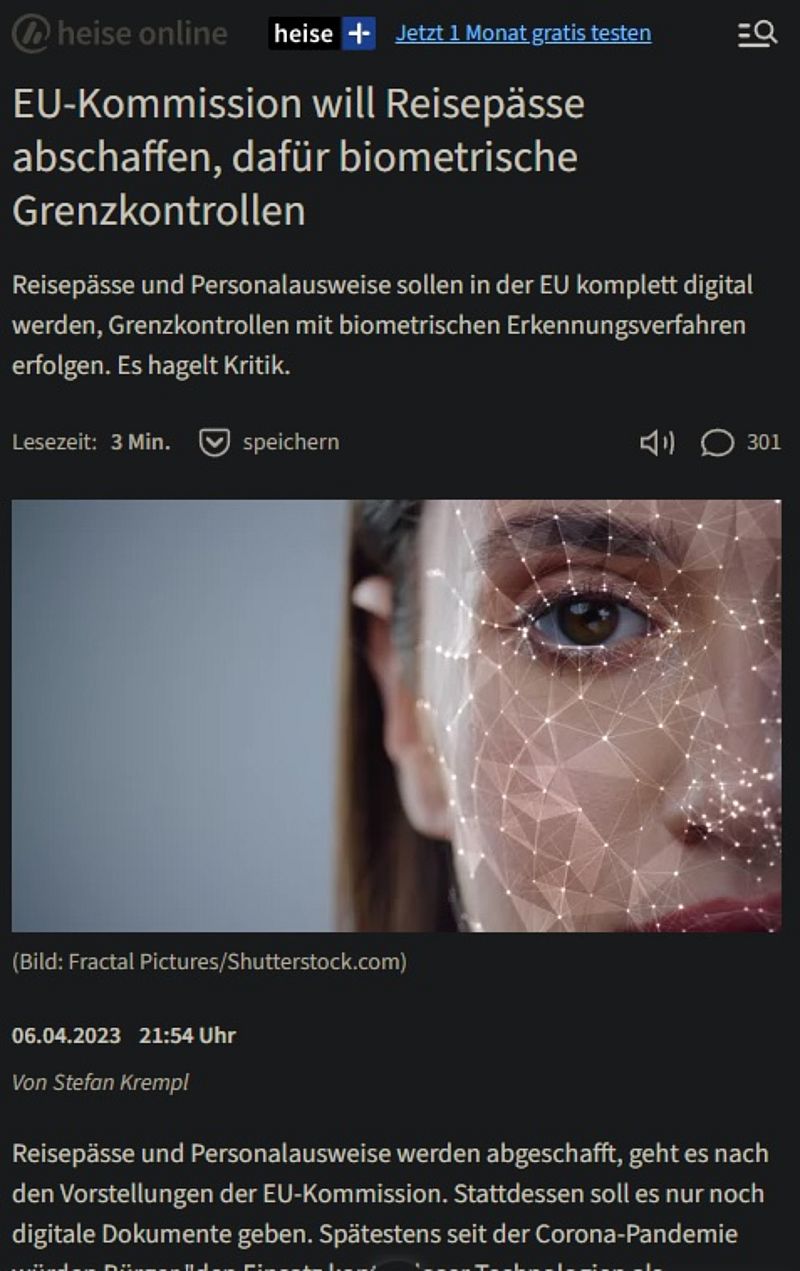 EU-Kommission will Reisepässe abschaffen, dafür biometrische Grenzkontrollen