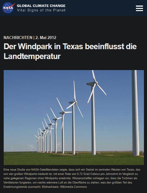 NASA alarmiert: Windparks verändern das Klima