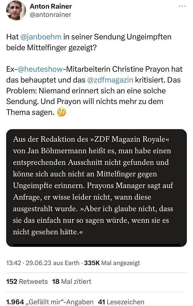 Wir helfen Böhmermanns Hetzbubble gern auf den Pfad der Erinnerung zurück