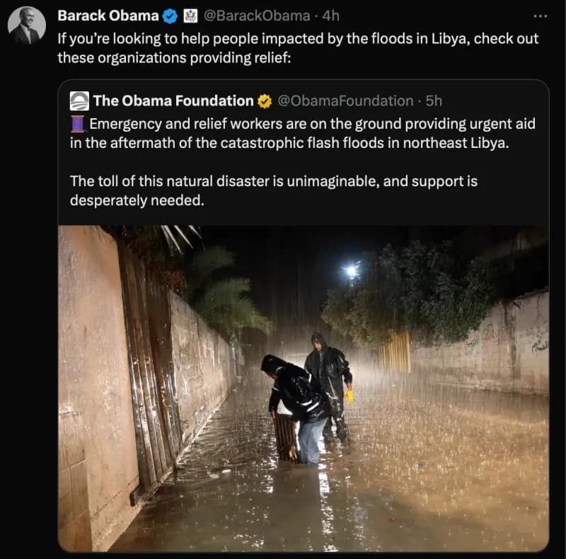 12 Jahre nach dem Obama Libyen bombardierte, bittet er nun um Spenden für das Land