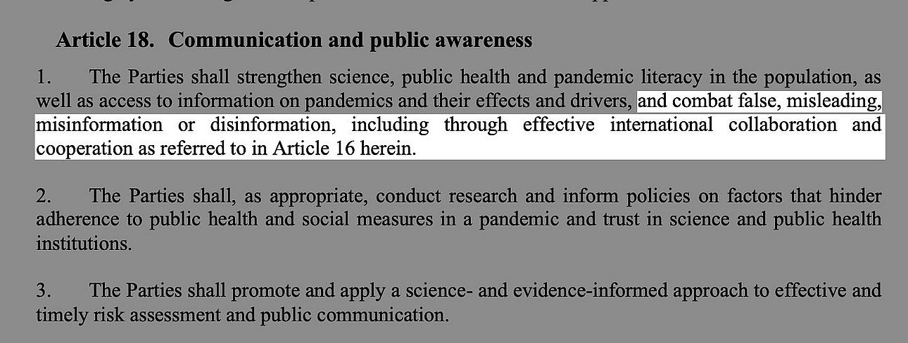 Medan alla var distraherade: WHO släpper senaste utkastet till pandemifördrag för att bekämpa "desinformation"