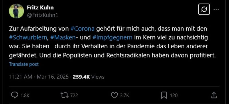 Zur Corona Aufarbeitung gehört auch, dass man mit Schwurblern viel zu nachsichtig war