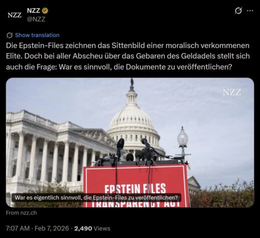 Epstein-Files: Warum die NZZ lieber relativiert als recherchiert