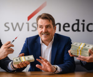 Model busnes Swissmedic: Pan fydd y goruchwyliwr yn cael ei dalu gan y troseddwr.